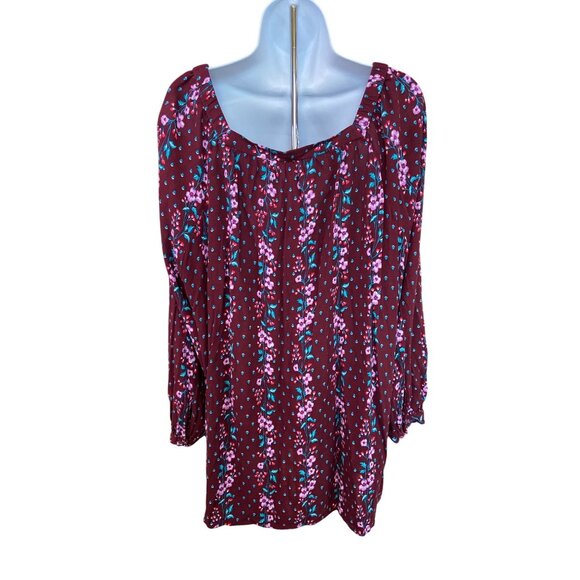 Old Navy Blouse XXL Burgundy Floral Long Sleeve Elastic Cottagecore Lagenlook - Picture 2 of 7